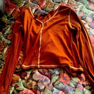 Brown long sleeve cropped blouse